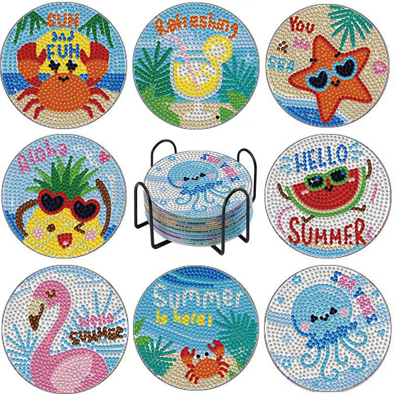 Posavasos de pintura de diamantes de diamantes de diamantes completos transfronterizos hechos a mano almohadilla de aislamiento térmico de diamantes de punto de acrílico redondo de bricolaje fondo de corcho antideslizante posavasos