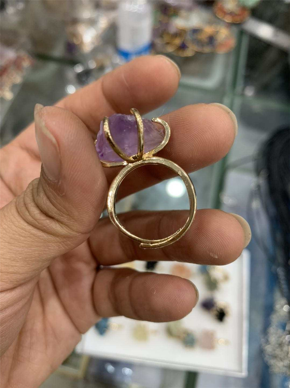 Fashion Irregular natural stone Copper Open Ring 1 Piece