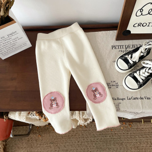 DW241266 children's fleece-lined leggings 2024 autumn and winter new girls' one-piece velvet leggings