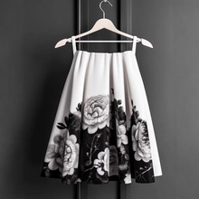 新款洋气玫瑰印花水墨画印花半身裙新中式国风元素小个子蓬蓬裙子