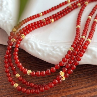 Guofeng retro high quality natural red chalcedony agate clavicle chain necklace
