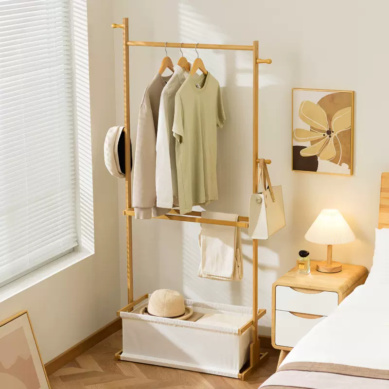 晾衣架卧室家用挂衣架移动晾衣杆楠竹衣帽架柜房间收纳衣架收纳架