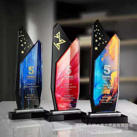 创意水晶奖杯奖牌刻字彩印图片公司年会优秀员工颁奖活动纪念