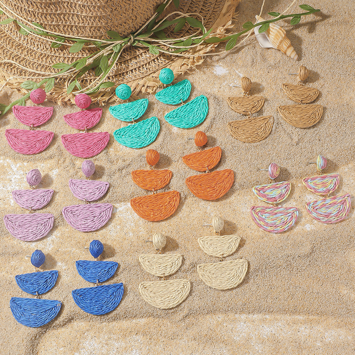 26g Weight 1 Pair Vacation Ethnic Style Geometric Raffia Drop Earrings