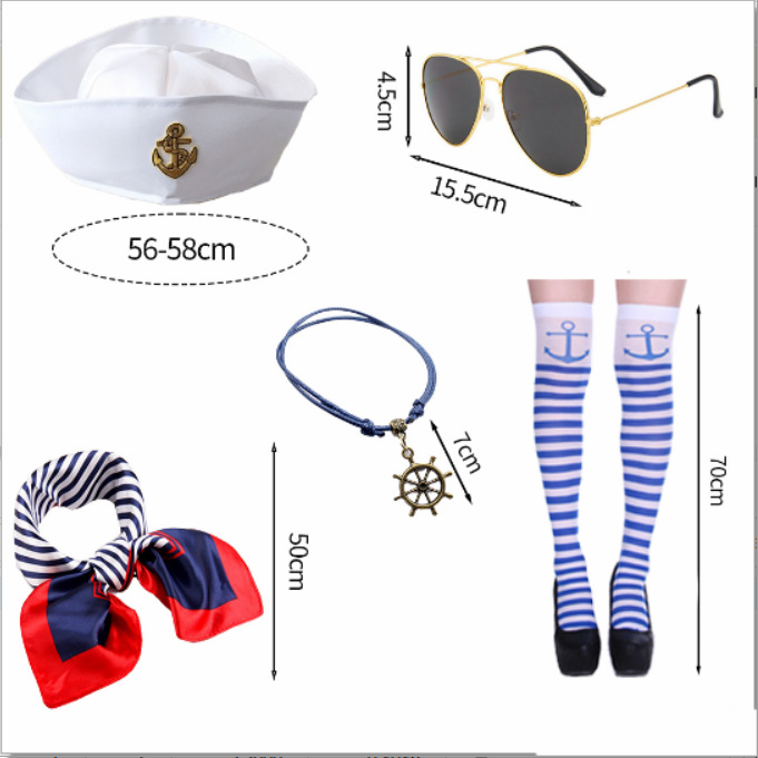 Suministros para fiestas transfronterizas Juego de roles Sombrero de marinero Pañuelo cuadrado Sombrero azul marino Policía militar Accesorios de vestir Disfraces