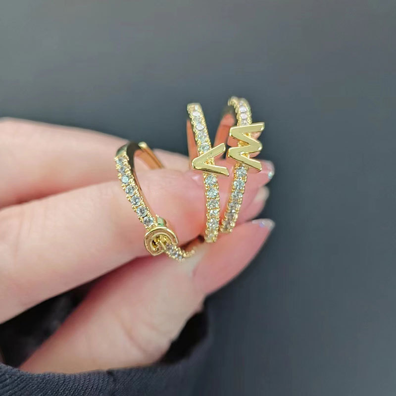 (Трансграничная торговля), кольцо с буквами с цирконом, 26 шт, английские буквы, простой и элегантный дизайн, золото 750 пробы, микроинкрустация, оптовые продажи