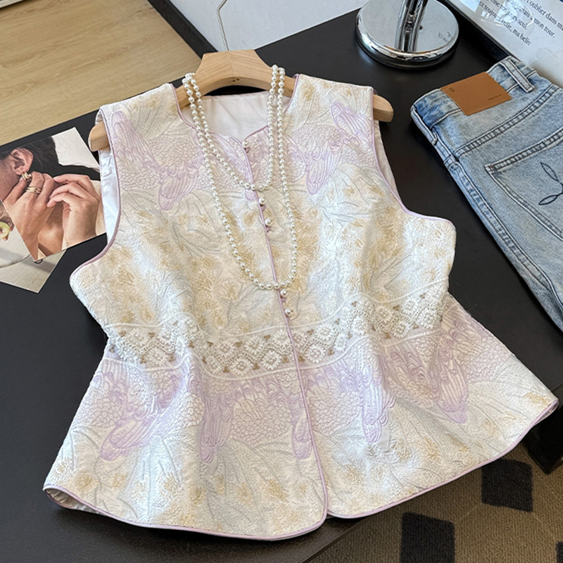 新中式国风元素马甲背心女秋季新款无袖上衣重工钉珠刺绣马夹坎肩|undefined