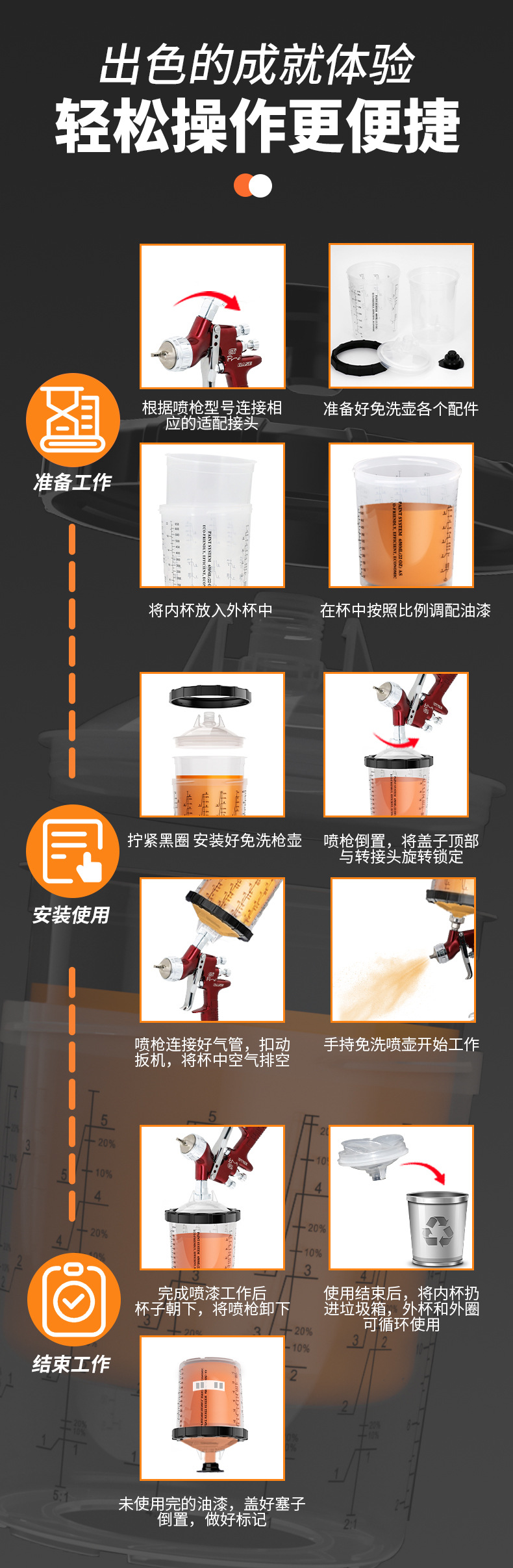 Wholesale 1.1 Model 650ml Paint Mixing Cup, No-Clean Spray Bottle, Disposable Spray Gun Cup with Scale