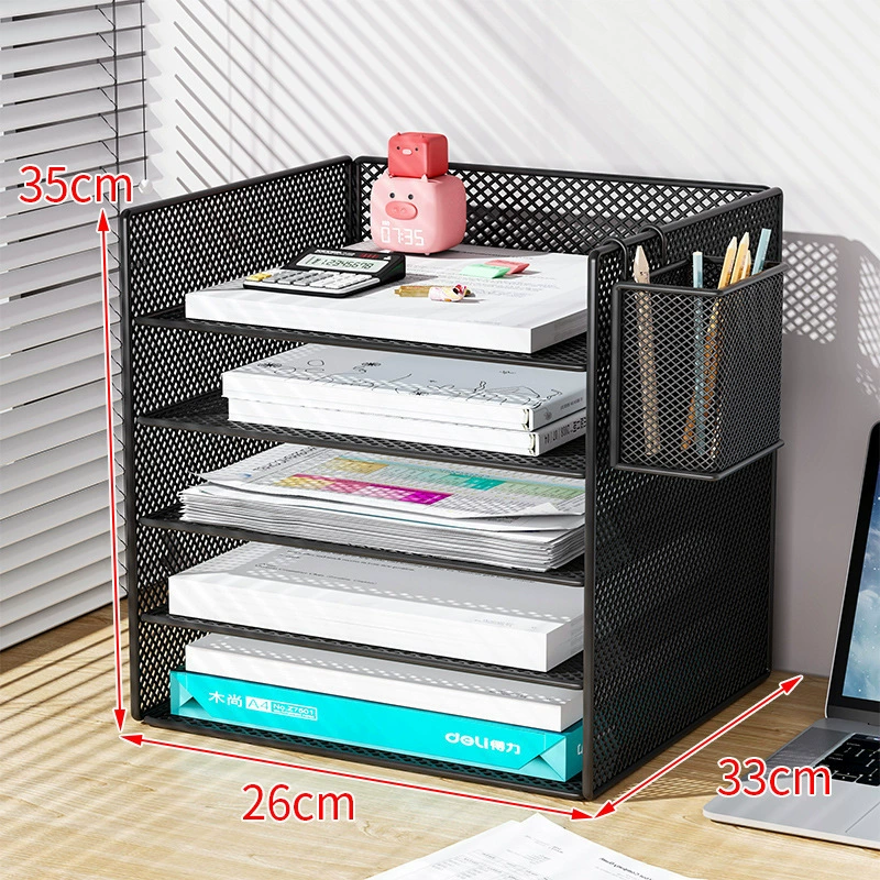 Metal document organizer — reinforced mesh storage box, 2–5 tiers, vertical or horizontal layout