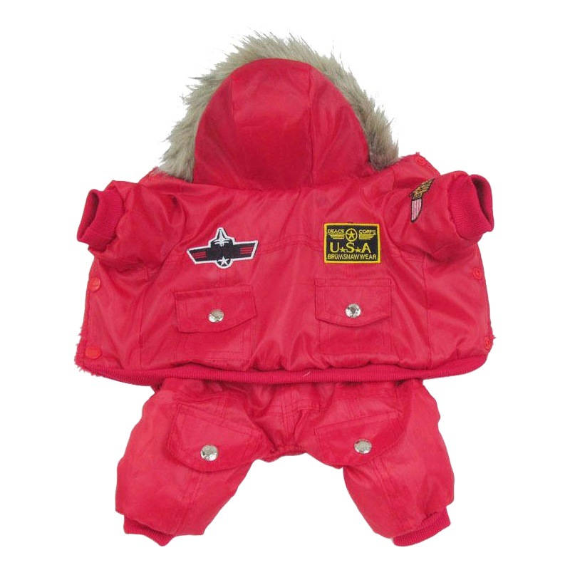 En stock ropa de mascotas transfronteriza ropa de la Fuerza Aérea de una pieza de cuatro patas de algodón acolchado ropa de perro pequeño Teddy invierno