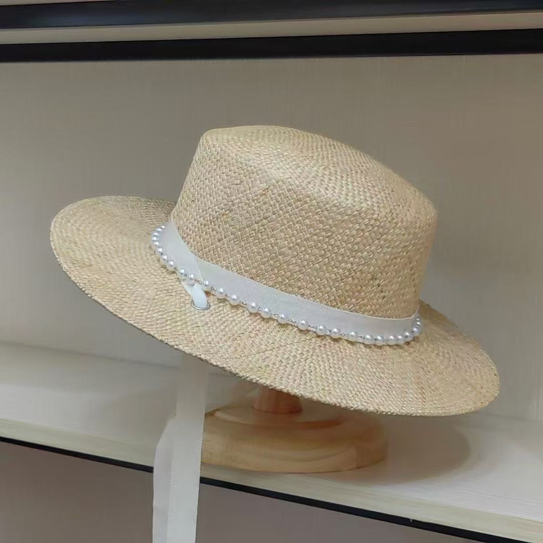 Visiera da sole donna stile hepburn con strass e perle_voghion.com