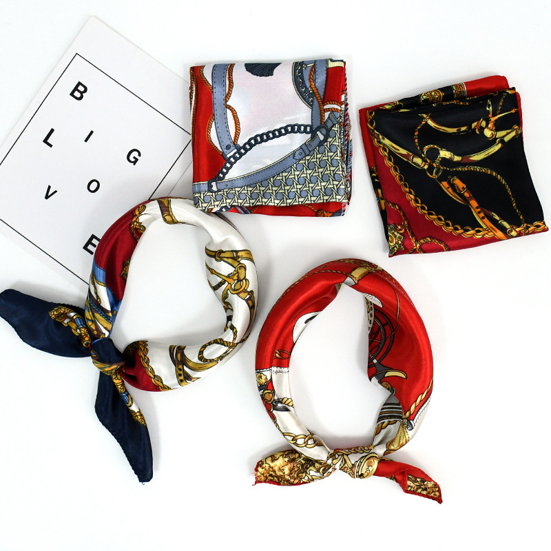 50 Satin Chain Pañuelo cuadrado estampado Color Sense de alta gama Moda de todo fósforo azafata profesional Servicio al cliente Bufanda de decoración Bufanda de seda