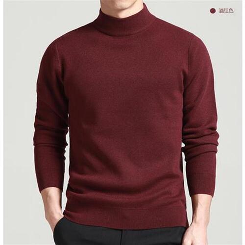 New men's sweater fashionable youth casual semi-high collar solid color primer sweater wool top