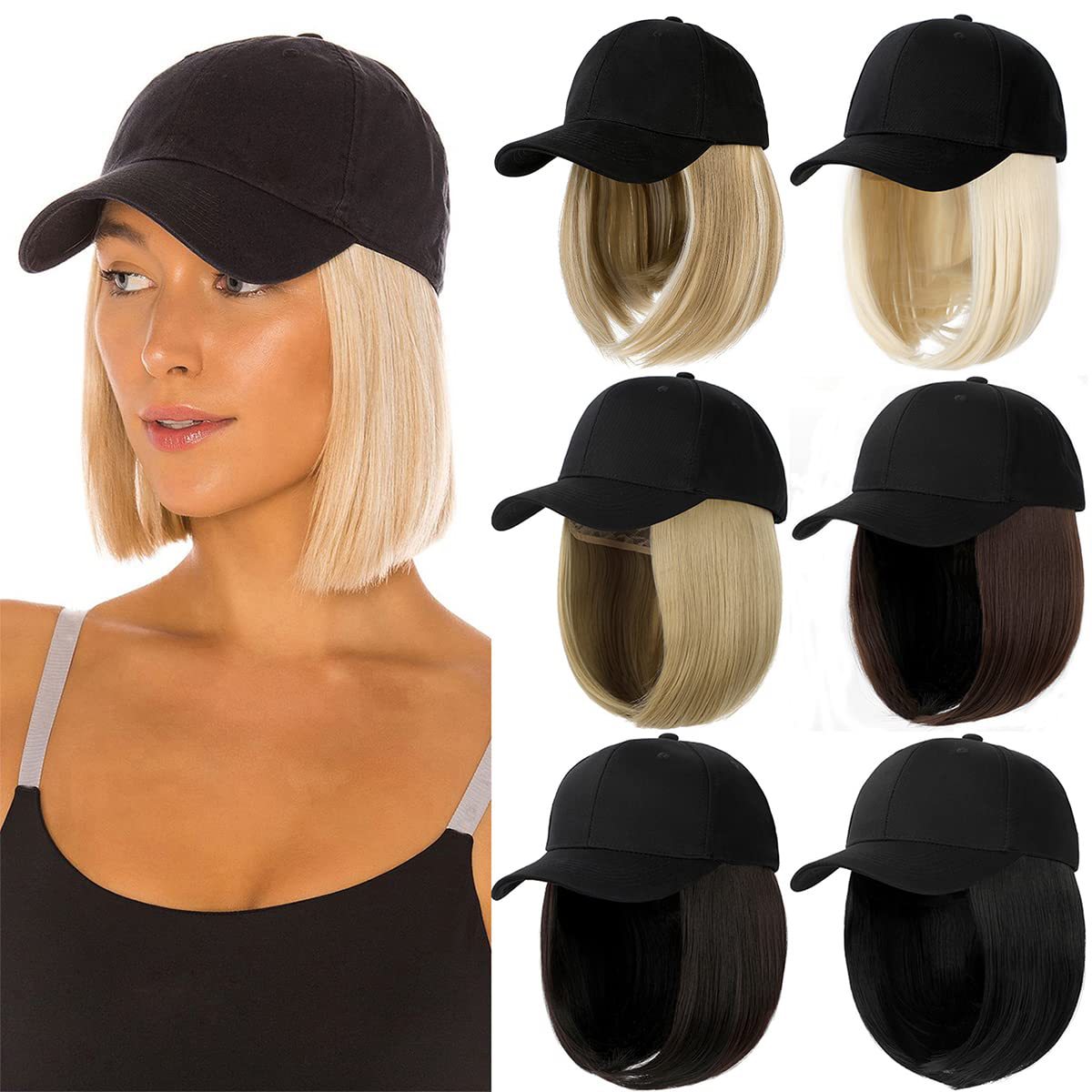 Hat wig European and American short stra...