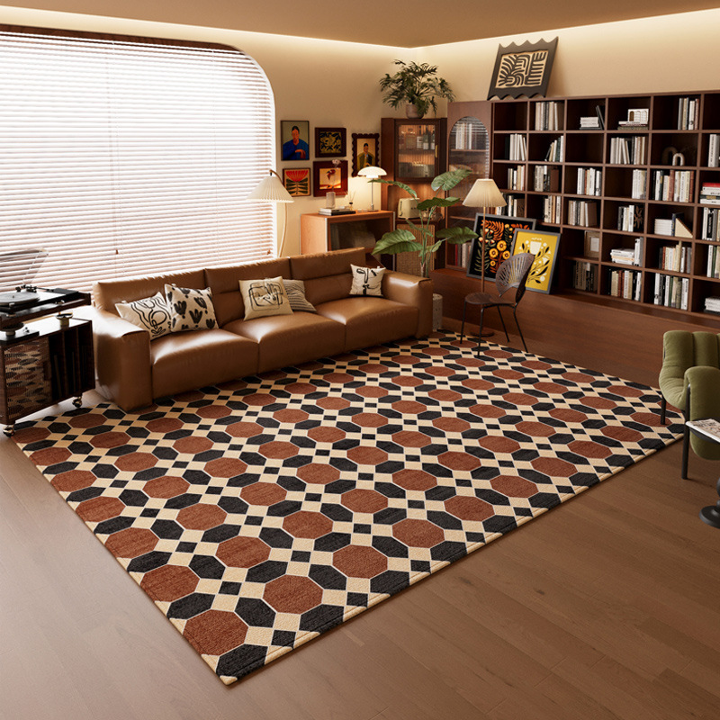 Retro cuadrado decoración de la alfombra de la sala de estar ligera de lujo doméstica de alto nivel dormitorio antideslizante alfombra de la cama resistente a la suciedad fácil de cuidar