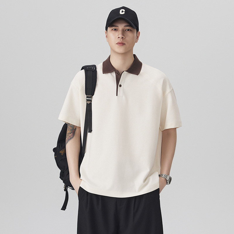 Summer Anti-Wrinkle, Iron-Free, Contrasting Color Polo Shirt, Short-Sleeved Men's Loose Large Size Elastic Casual Versatile T-Shirt