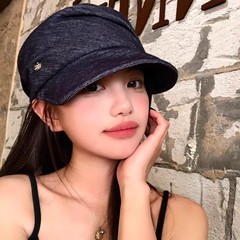 多用途のレトロな新しいスタイルのインブロガー気質多用途プリーツデニム乗馬帽子女性の顔が見える小さなアヒルの舌帽子トレンディ