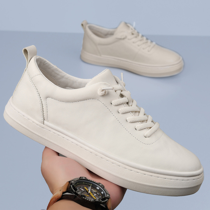 Primavera y otoño nuevos zapatos casuales de cuero de vaca, zapatos blancos transpirables, zapatos de skate de hombre, zapatos de hombre
