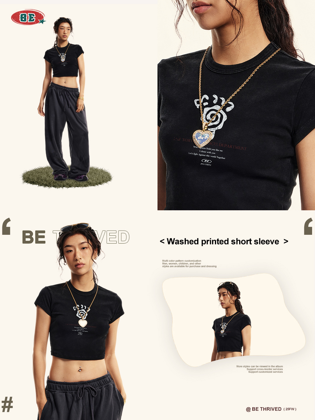 BE ropa de mujer | 2025 verano marca de moda americana pequeña chica caliente estilo básico negro corto delgado camiseta de manga corta mujer image 4