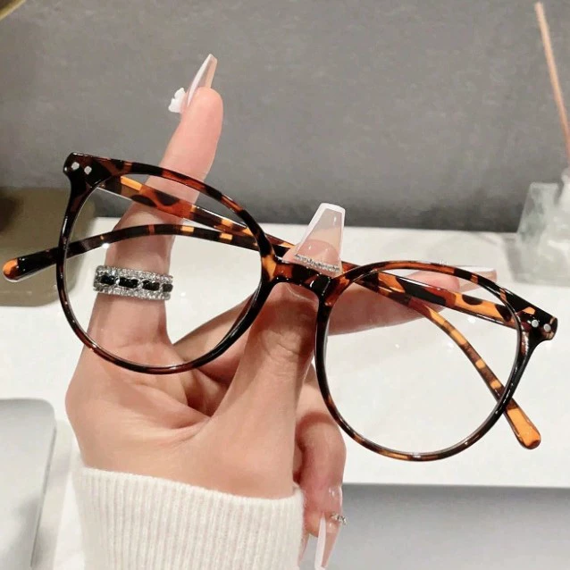 2025 очки для защиты глаз от синего света в наличии, ультралегкие очки цвета горчичного чая для женщин, ретро-круглая оправа, маленькое лицо, большая оправа с леопардовым принтом