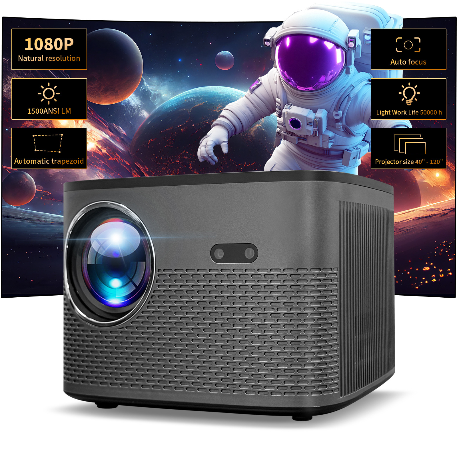 Fully Enclosed Opto-Mechanical Portable Projector 1080P Hd Small Mini Wireless Home Bedroom Wall Projection Office