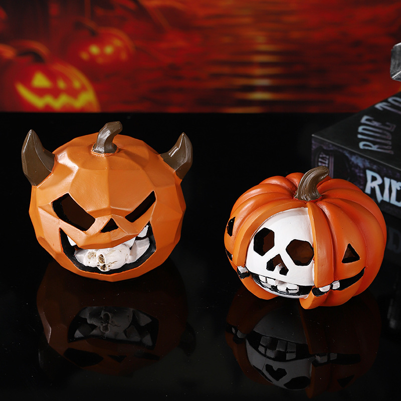  Halloween Pumpkin Skull Decorative Ornaments Resin Funny Pumpkin Head Small Ornaments Micro Landscape Photography Props
