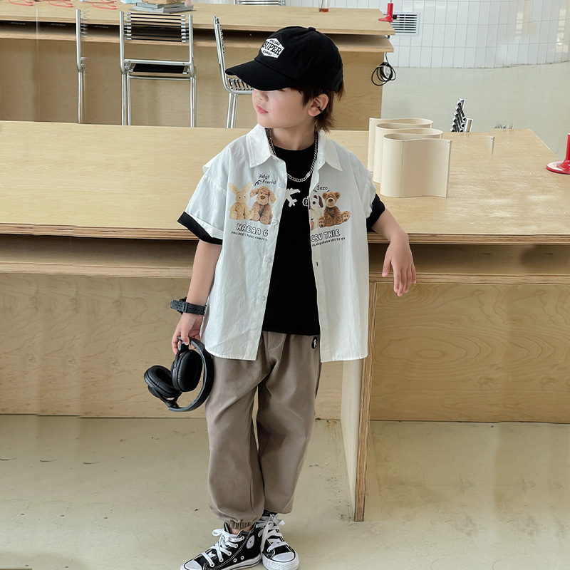 Ropa de verano para niños de estilo coreano Chaqueta de punto a rayas de moda camisa de manga corta casual para niños de moda Mori camiseta para niños