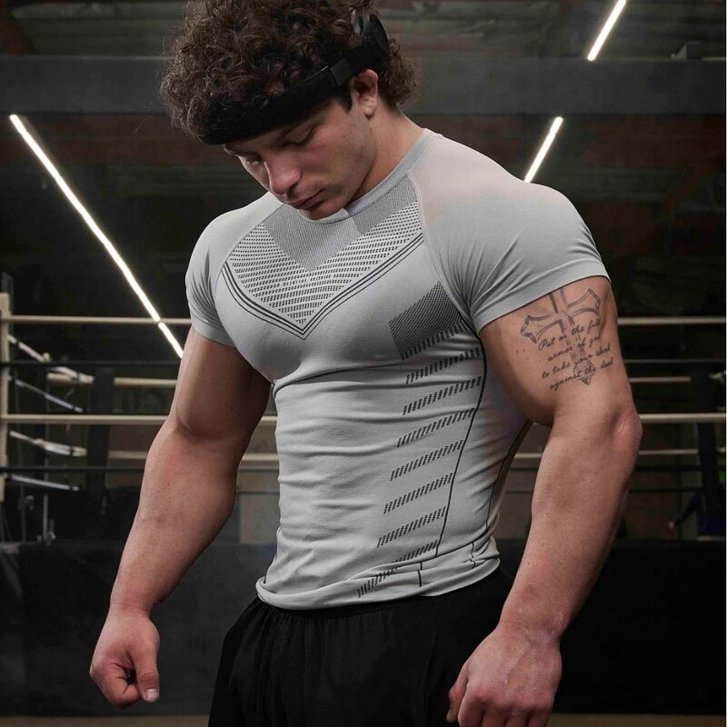 Youngla Men's T-Shirt Sports Fitness Quick-Drying Breathable Elastic Fitness Clothing Jogker Running Basketball Clothing