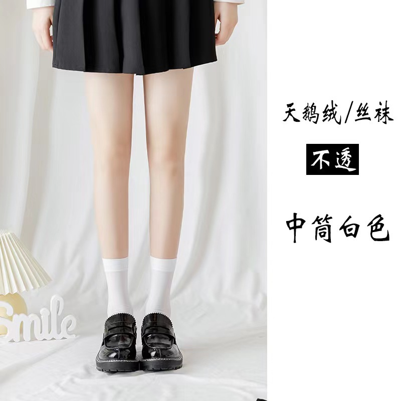 벨벳 송아지 양말 화이트