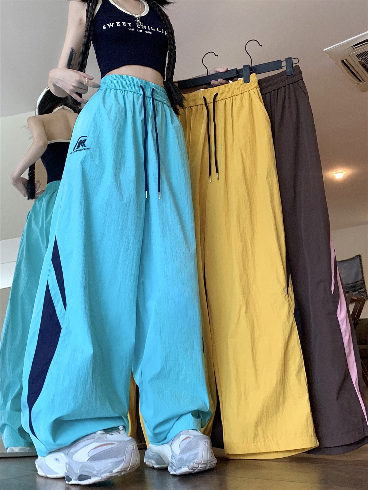 Dopamine American Style Color-Blocking Sports Casual Pants for Men and Women 2025 New Loose Versatile Waterproof Softshell Pants