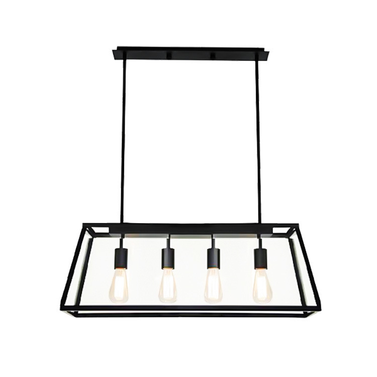 Araña de marco de vidrio rectangular de estilo industrial, restaurante de personalidad estadounidense, restaurante de olla caliente, bar, barra, lámpara de hierro forjado