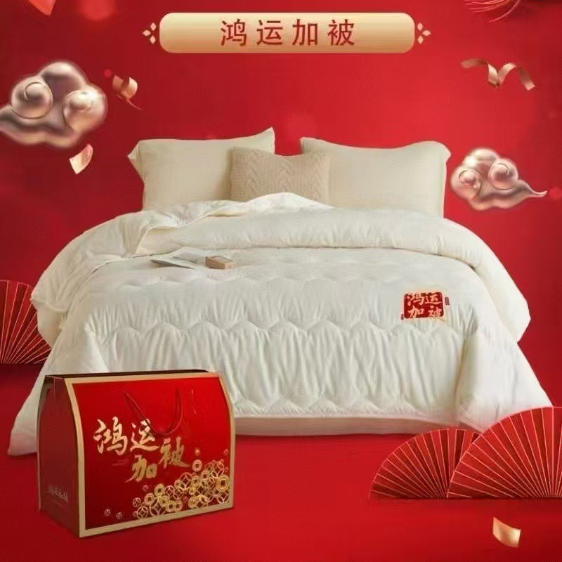 2025 Good Luck Four Seasons Quilt Soybean Fiber Double Quilt Gift Box Bank Insurance Dormitory Quilt Core Feather Velvet