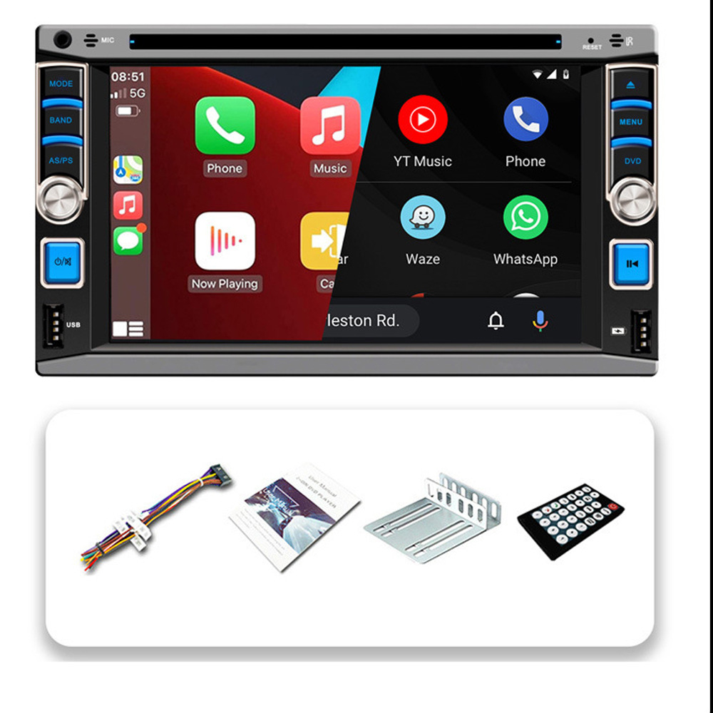 6.2inch Car Dvd Cd Dual-Master Player Wired Carplay Mobile Phone Screen Projection Bluetooth Fm Radio 12V