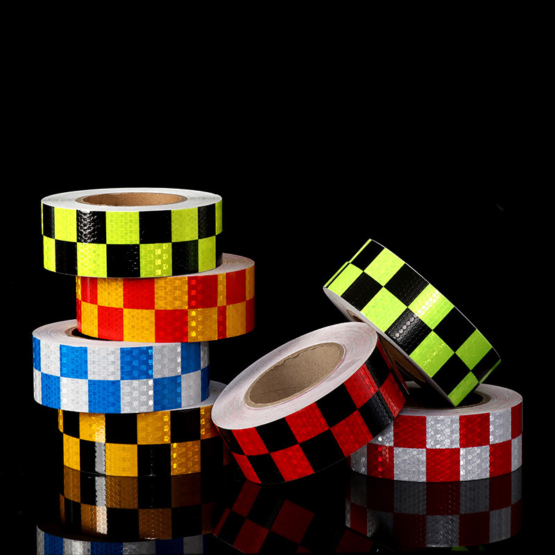 闪亮星晶格反光胶带贴5*25米蓝白方格胶带贴地面墙面标示反光贴条