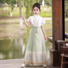 儿童马面裙夏款女童套装中国风日常儿童汉服古风短袖薄款唐装半袖