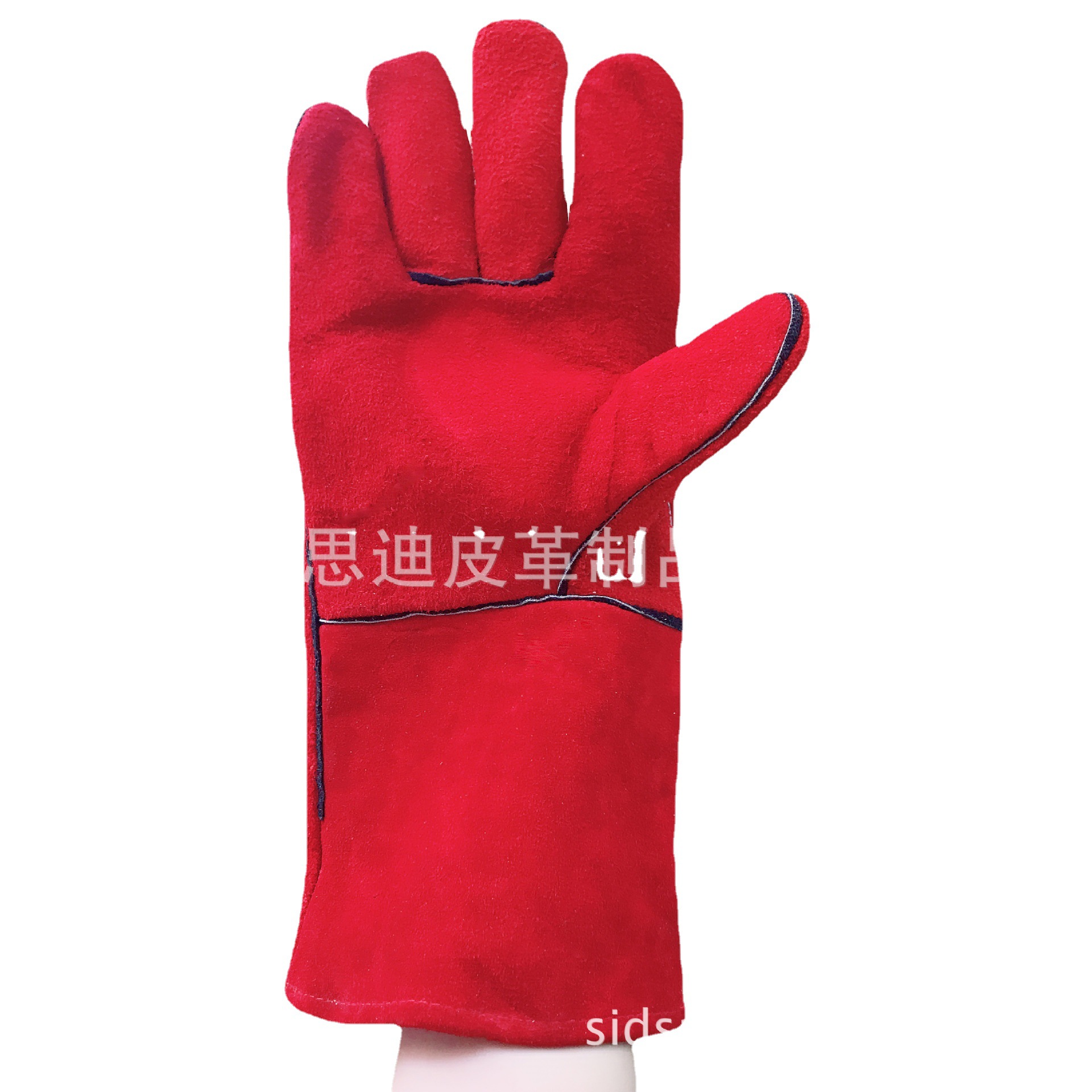 红色牛皮电焊手套双层厚皮绒里隔热劳保防护焊工牛二层皮加夹条