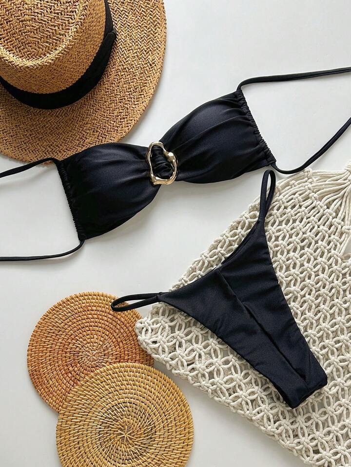 2025 Traje de baño europeo y americano transfronterizo dividido color sólido y doble tela brillante sexy bikini comercio exterior