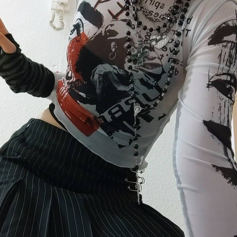 Damen Langarm Mesh Crop Top Mit Rundhalsausschnitt Für Den Alltag_voghion.com