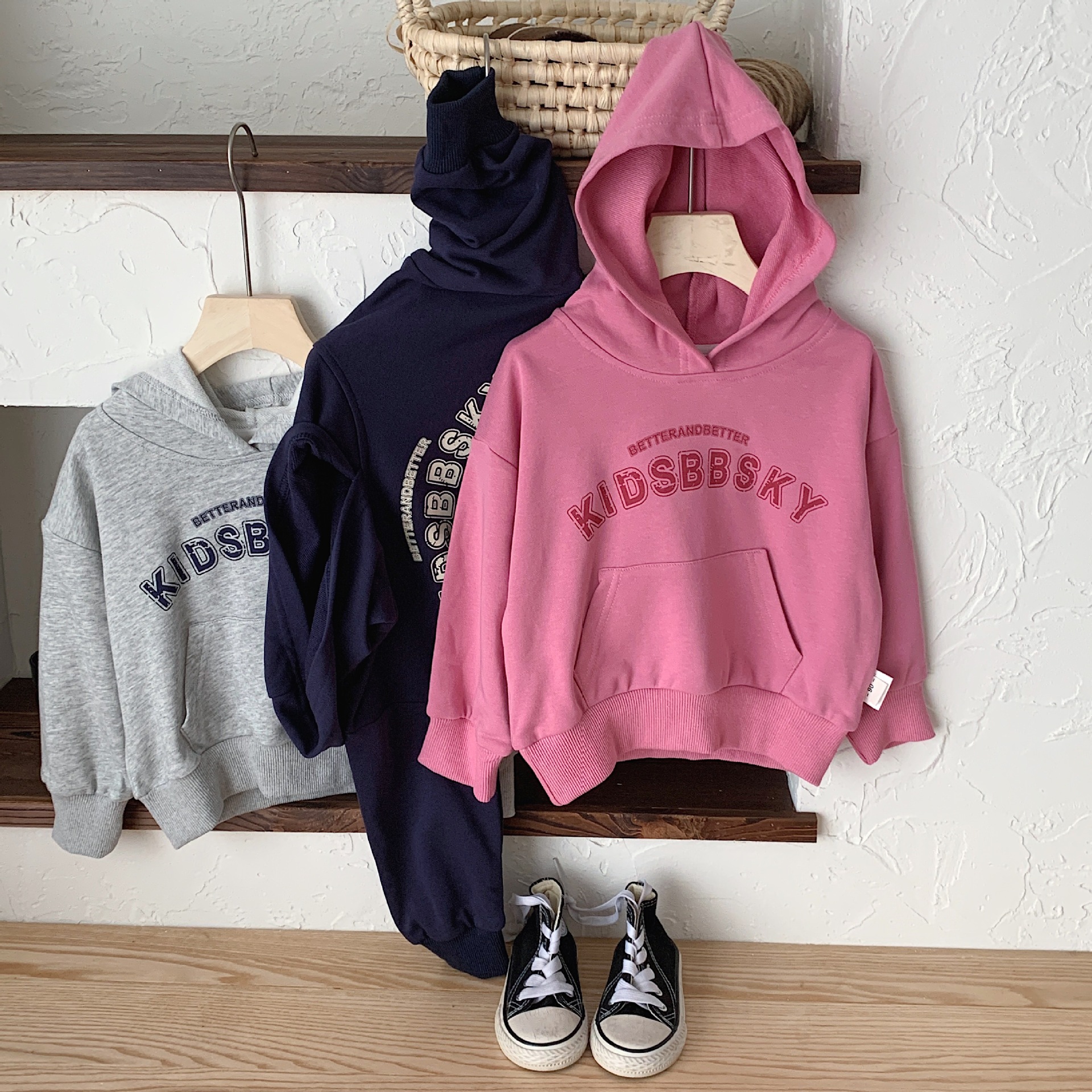 Felpa con cappuccio per bambini 2023 Bangcheng autunno stile coreano ragazzi e ragazze minimalista lettera stampata con cappuccio top casual F0342_voghion.com