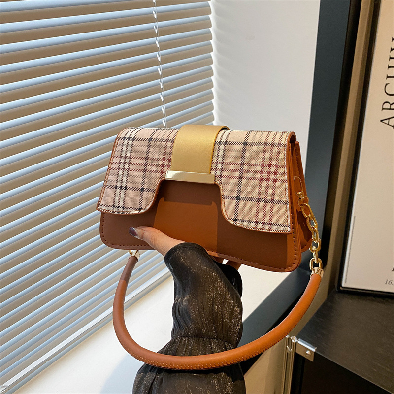 cross-border fashion fashion plaid patchwork handbag niche korean style shoulder messenger bag autumn small square bag