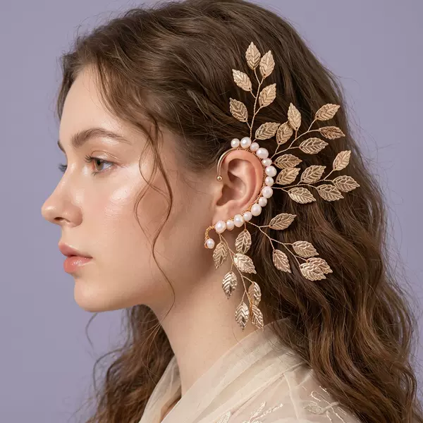 Amazon's Best-Selling Light Luxury Forest-Style Ear Cuffs Without Ear Holes, Niche Fairy-Shaped Earrings, Stage Photo Accessories Wholesale