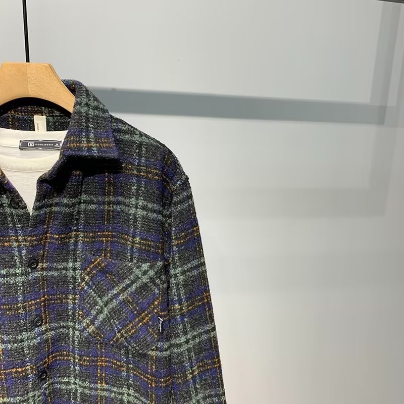 Japanische Retro-Jacke für Herren im High-End-Stil, neuer Herbst-Look, Chanel-inspiriertes Karohemd, Wolljacke, Trendmarke_voghion.com
