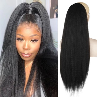 Wig female European and American strap ponytail YAKI silk fluffy straight ponytail foreign trade wig ponytail manufacturers in stock