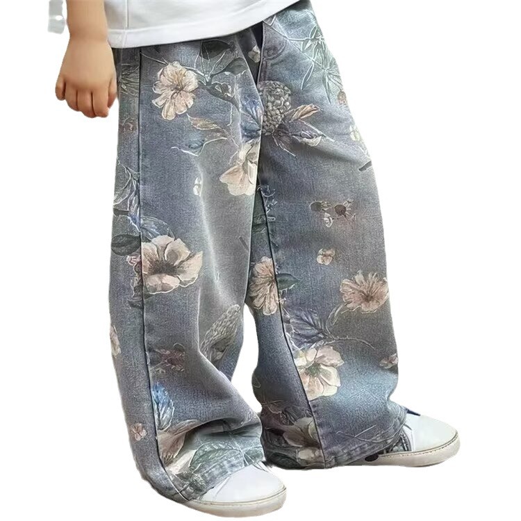 어린이 가을 캐주얼 바지 소년 청바지 봄과 가을 2024 새로운 스타일 큰 아이들 잘 생긴 느슨한 유행 바지