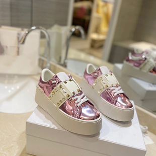 Hu~ Genuine Leather Studded 6cm Thick-Soled Platform White Sneakers Fashion New Small Size Height-Increasing Casual Shoes