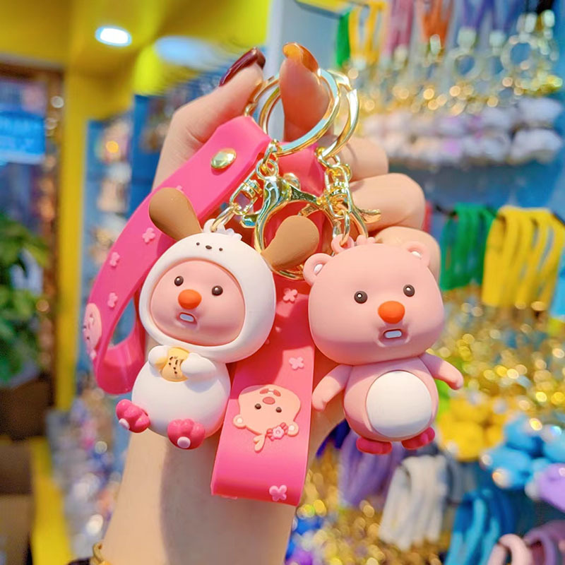 Cartoon ruby red castor pequeño muñeca tridimensional llavero colgante pareja pequeño regalo puesto mercado nocturno