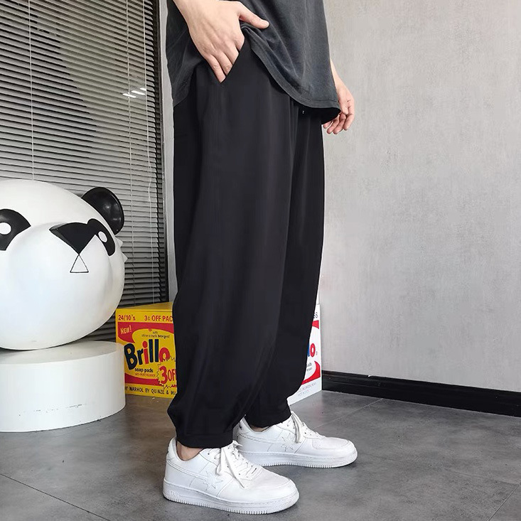 Fatty Plus Large Size Summer Thin Ice Silk Casual Trousers Men's Loose Foot-up Trendy All-match Harlan Pants