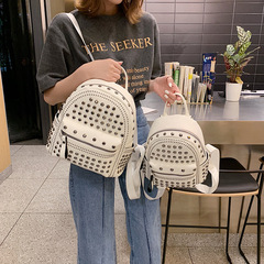 Personalized rivet double shoulder bag, Korean style Insta-inspired double shoulder bag, European and American fashionable student backpack, outdoor commuting bag