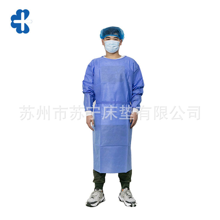 蓝色一次性隔离衣反穿式防护服防尘服SMS无纺布螺纹袖口手术服