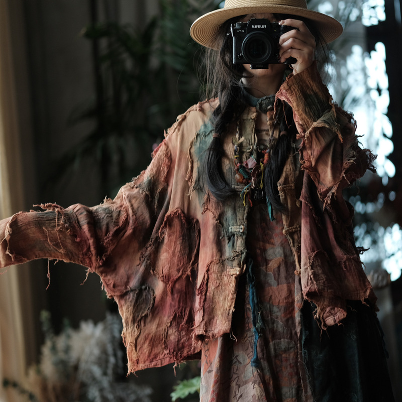 Luogu Ni Light Custom Original Design Retro Artistic Loose Casual Turn-Down Collar Shirt for Women 2184 Plant Dye Luogu Ni Light Custom Original Design Retro Artistic Loose Casual Turn-Down Collar Shirt for Women 2184 Plant Dye